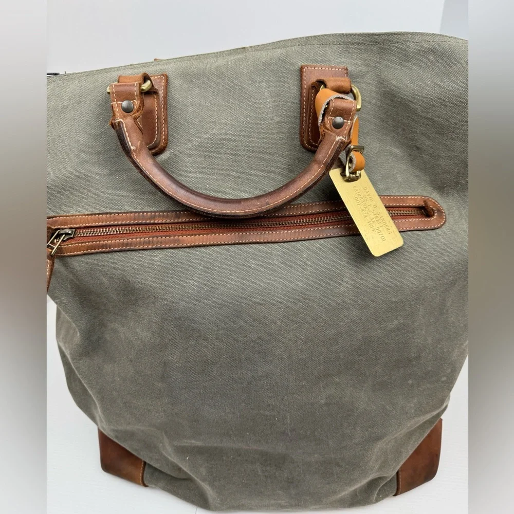 VTG Canvas Leather Trim Filson Style Duffle Bag Rugged Distressed Stained READ